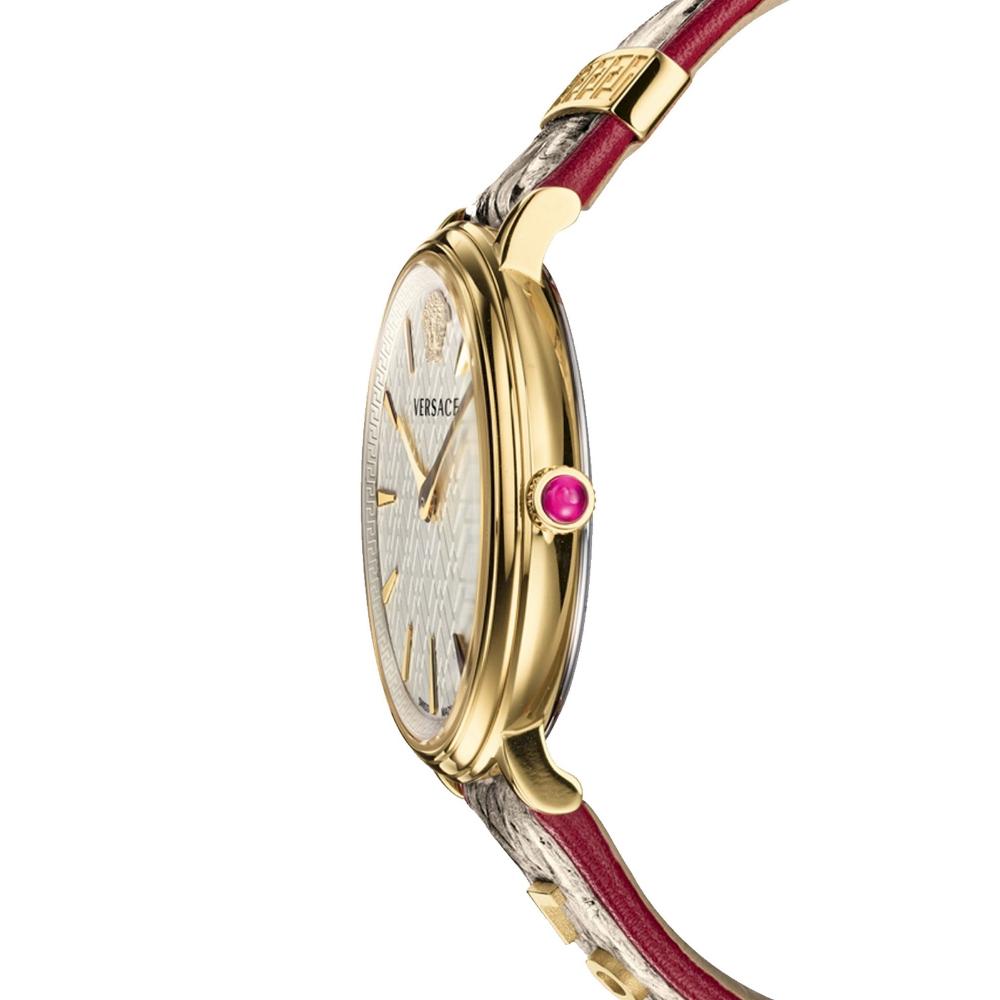 VERSACE V-Circle 38mm Gold Stainless Steel Multicolor Leather Strap VBP080017