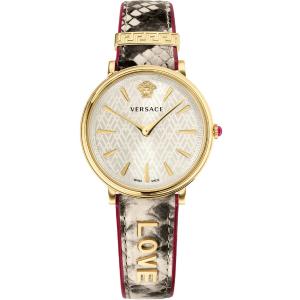 VERSACE V-Circle 38mm Gold Stainless Steel Multicolor Leather Strap VBP080017 - 12082