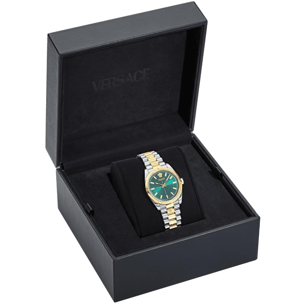 VERSACE Millenyium Lady Green Sunray Dial 32mm Two Tone Gold Stainless Steel Bracelet VE0E00425