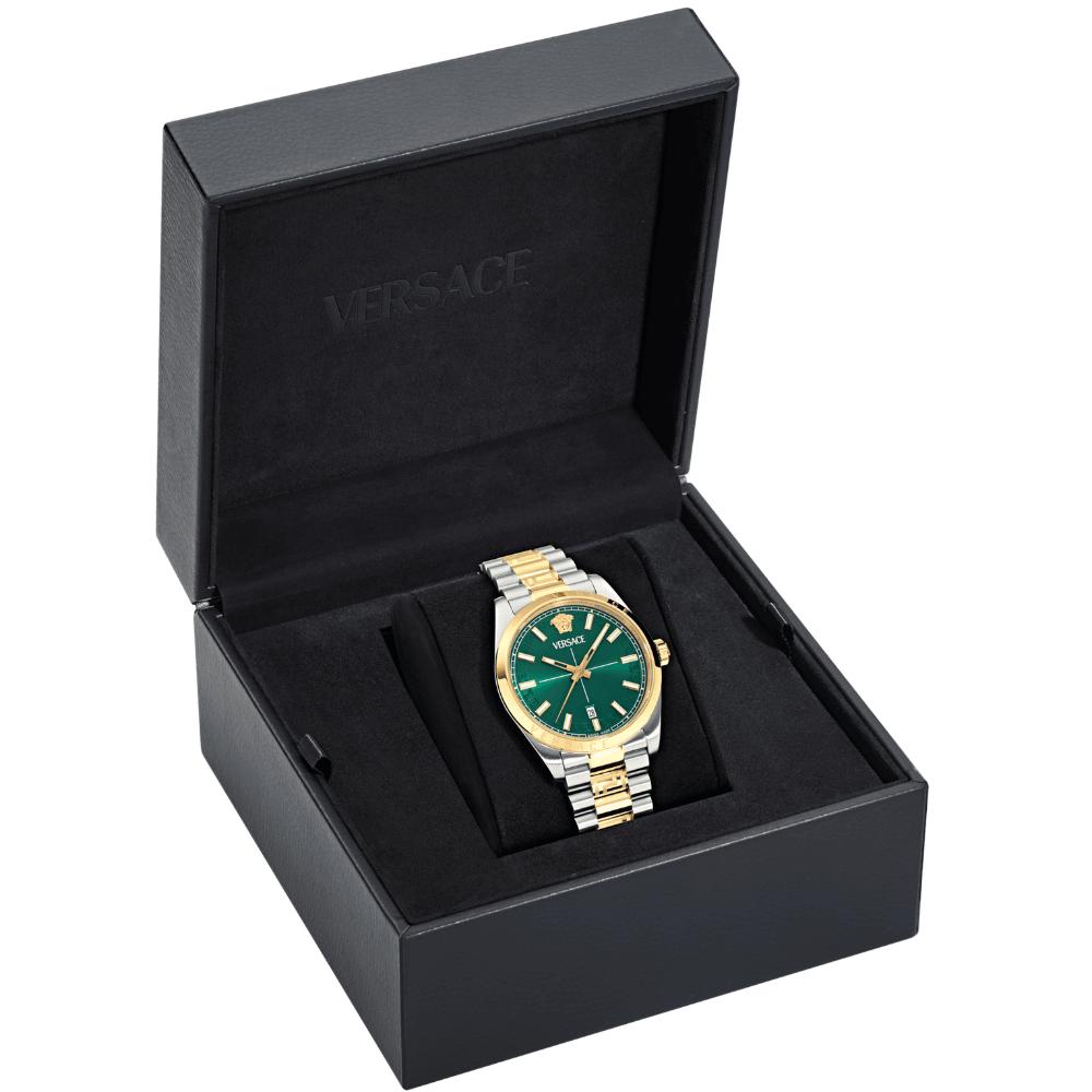 VERSACE Millenyium Gent Green Dial 40mm Two Tone Gold Stainless Steel Bracelet VE0G00425