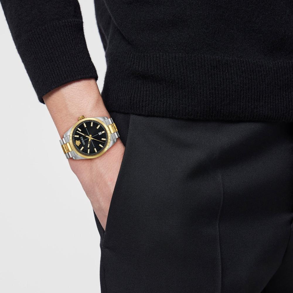 VERSACE Millenyium Gent Black Dial 40mm Two Tone Gold Stainless Steel Bracelet VE0G00525