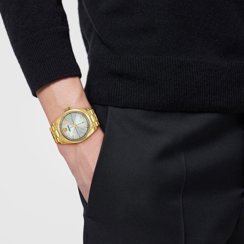 VERSACE Millenyium Gent Silver Dial 40mm Gold Stainless Steel Bracelet VE0G00625