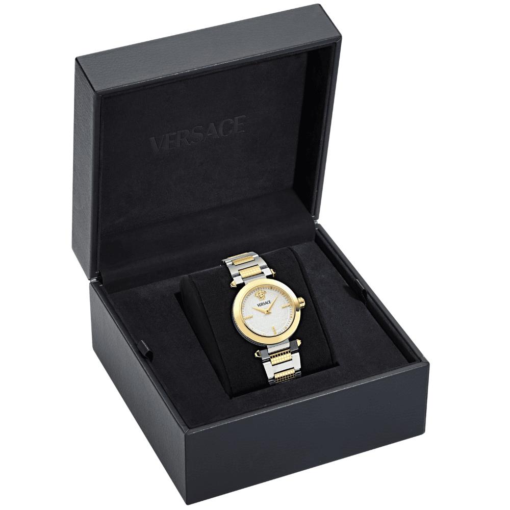 VERSACE Greek White Dial 35mm Two Tone Gold Stainless Steel Bracelet VE5B00325