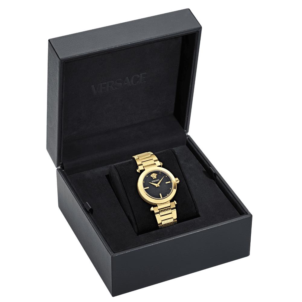 VERSACE Greek Black Dial 35mm Gold Stainless Steel Bracelet VE5B00625