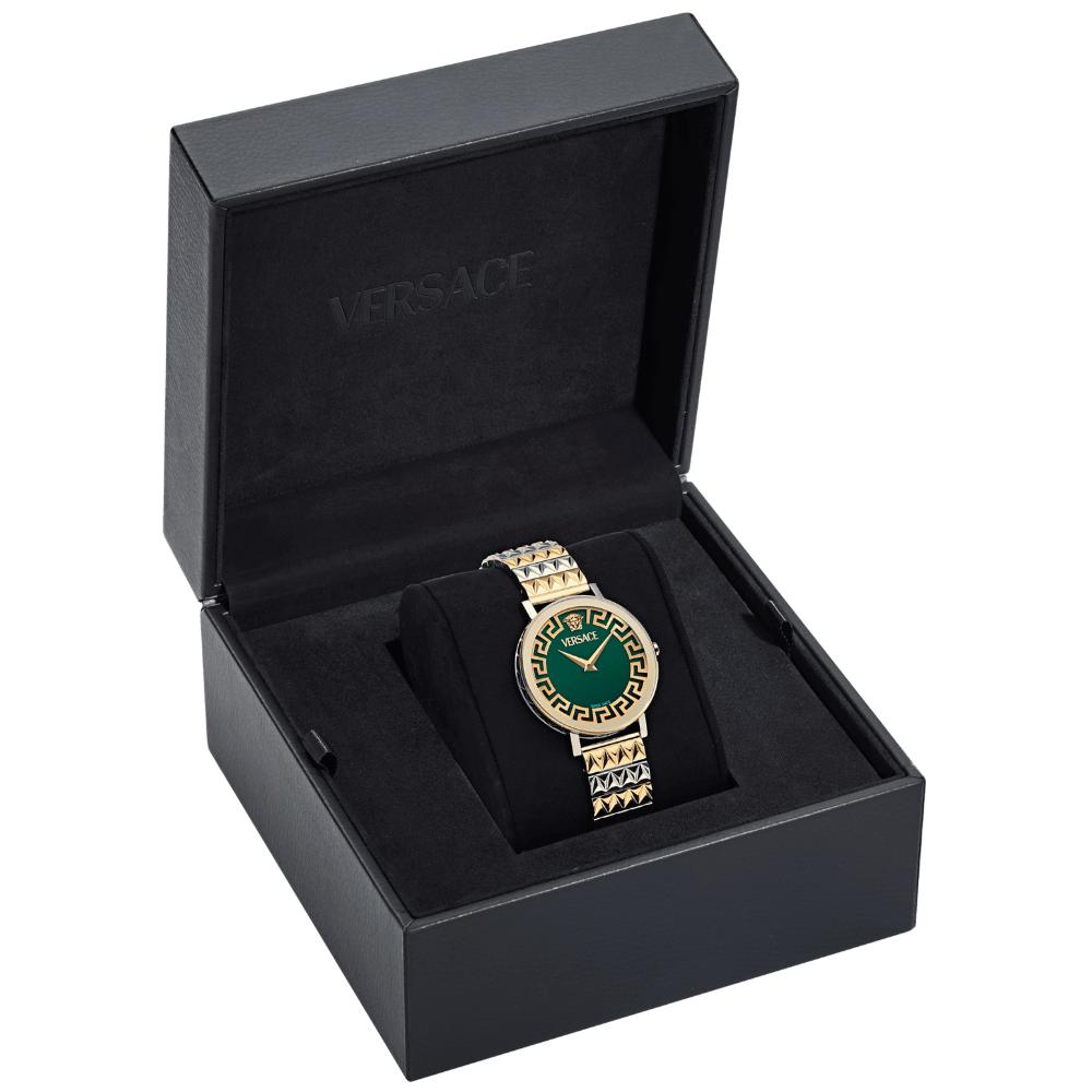 VERSACE Daedalus Green Dial 35mm Two Tone Gold Stainless Steel Bracelet VE9A00424