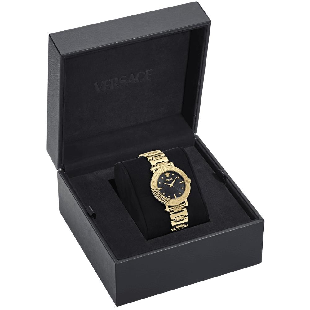 VERSACE Greca Sphere Black Dial 35mm Gold Stainless Steel Bracelet VE9C00724