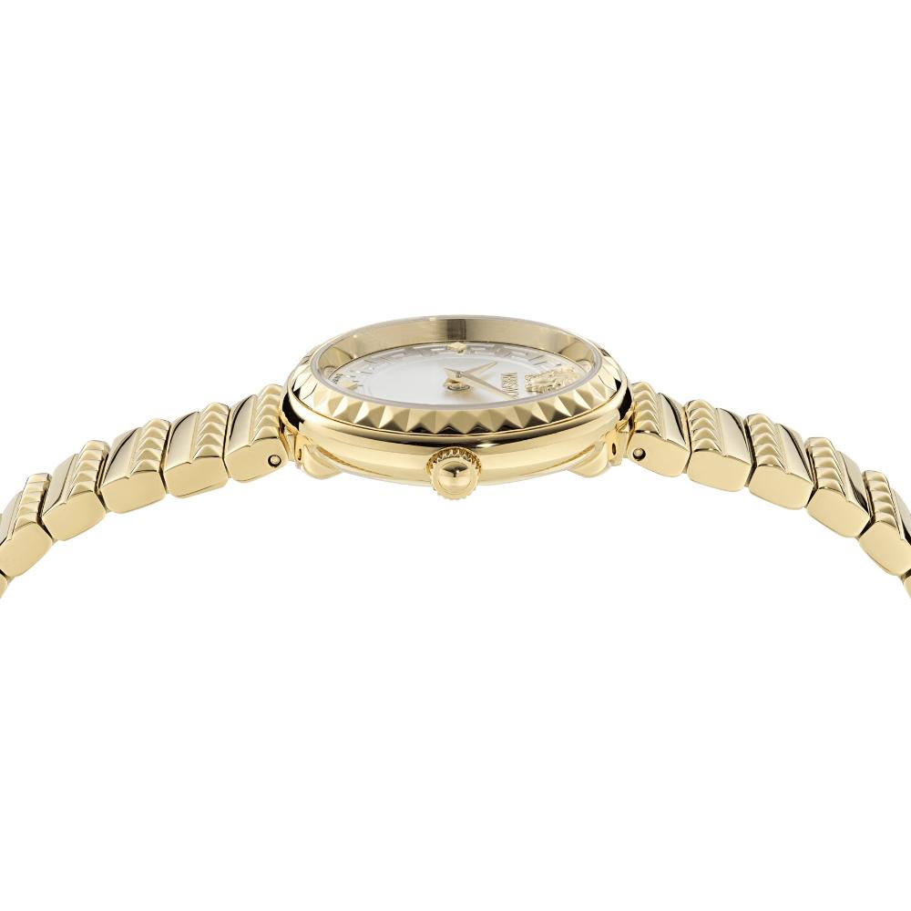 VERSACE Greca Goddess Petite Silver Dial 28mm Gold Stainless Steel Bracelet VEDFA0324