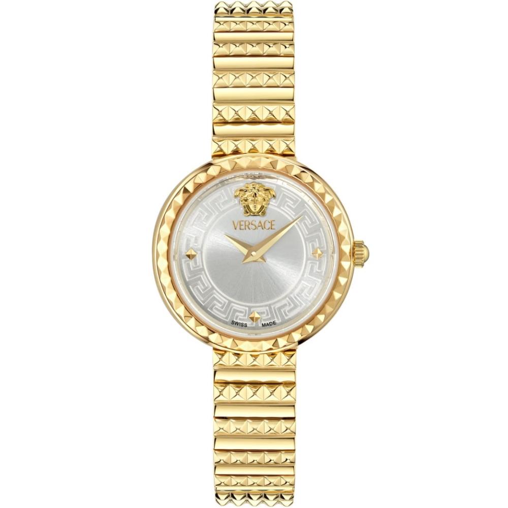 VERSACE Greca Goddess Petite Silver Dial 28mm Gold Stainless Steel Bracelet VEDFA0324