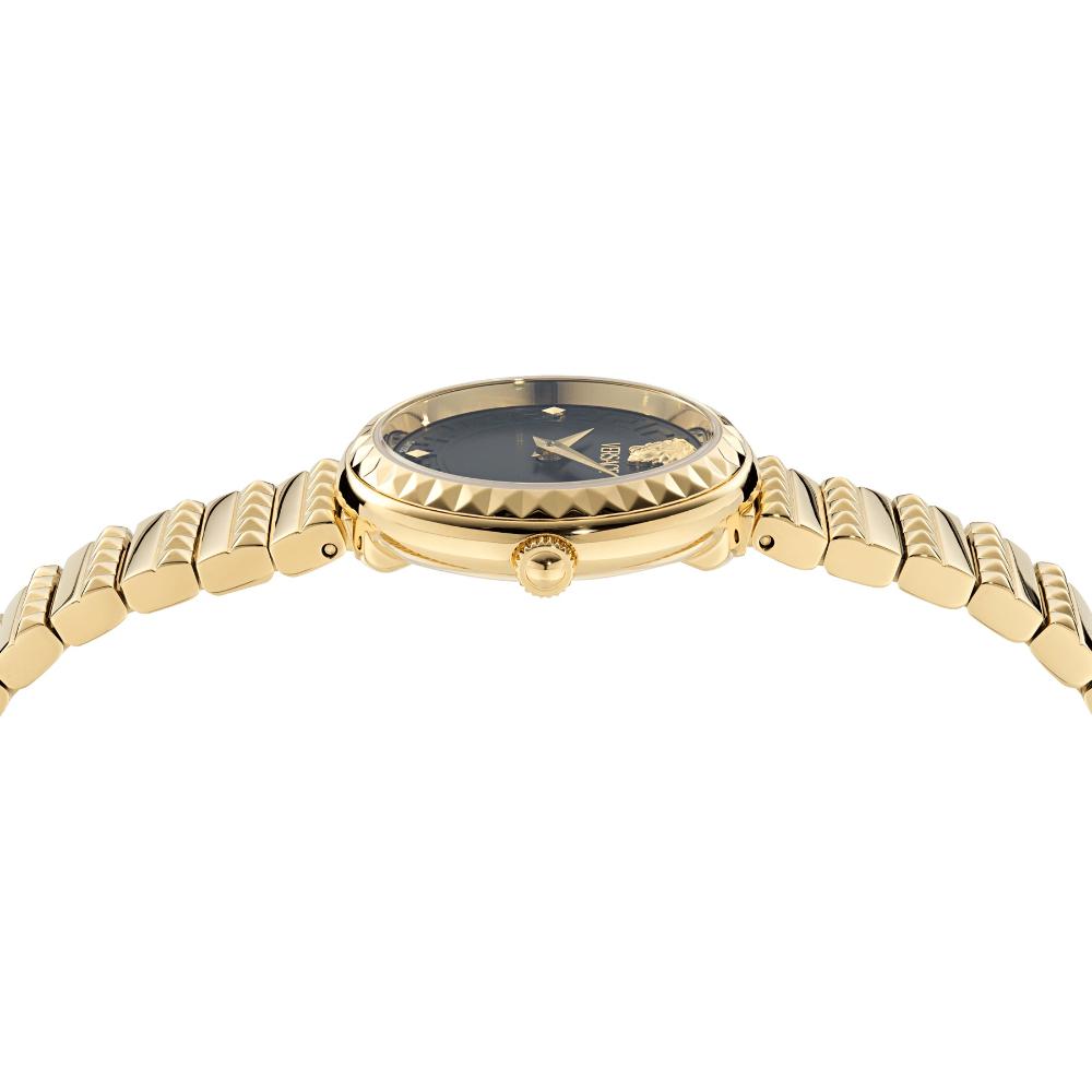 VERSACE Greca Goddess Petite Black Dial 28mm Gold Stainless Steel Bracelet VEDFA0524