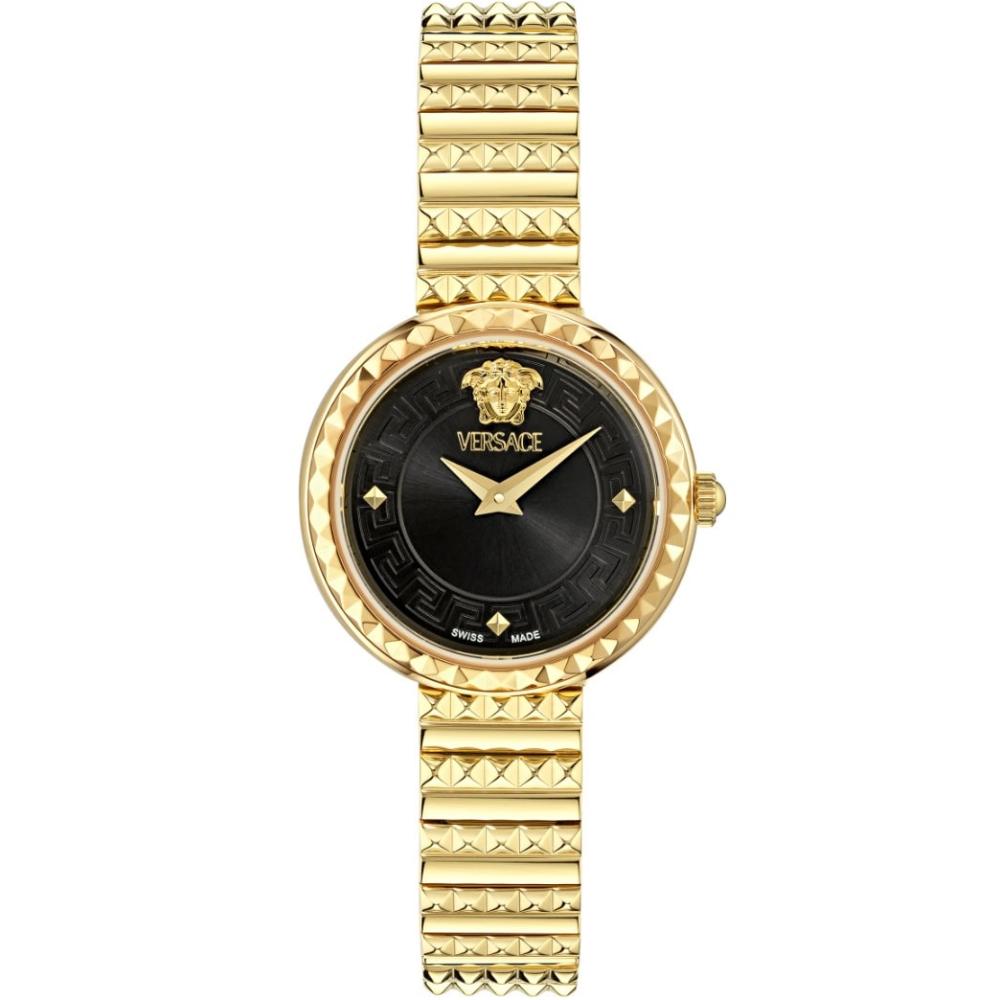 VERSACE Greca Goddess Petite Black Dial 28mm Gold Stainless Steel Bracelet VEDFA0524