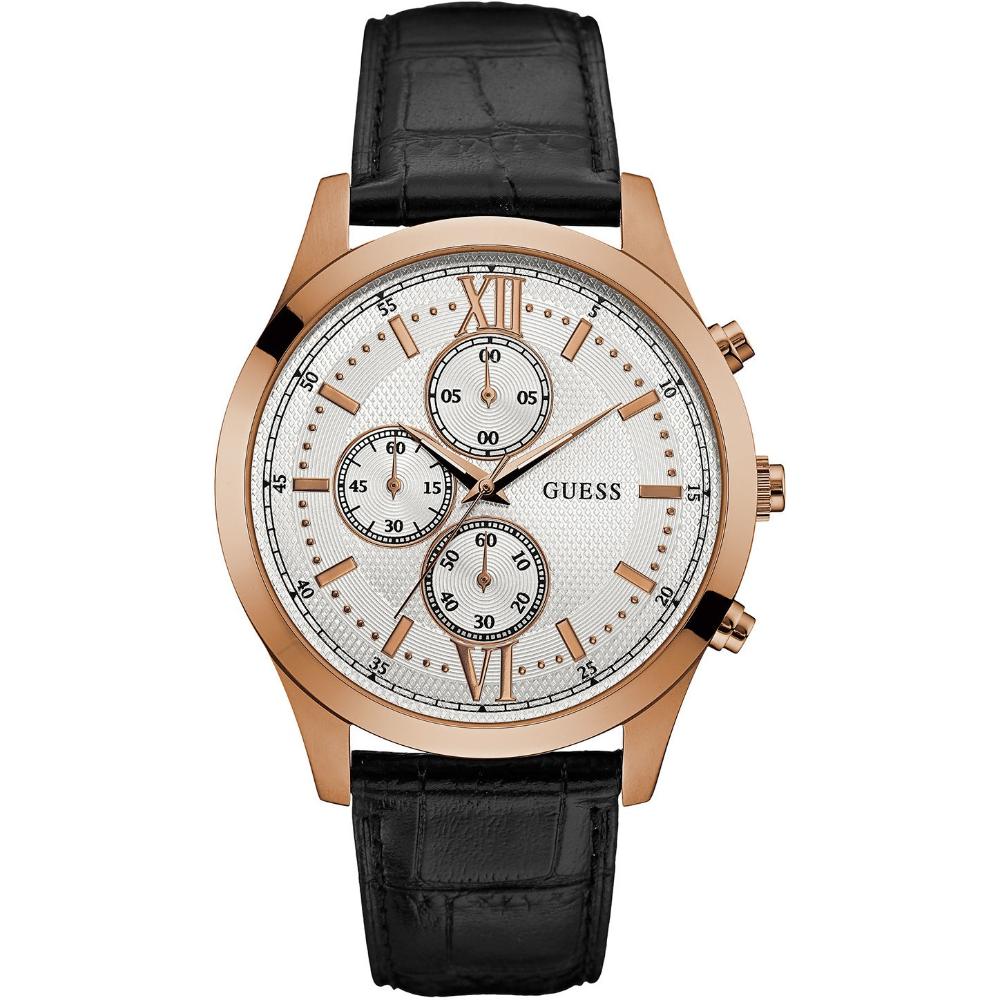 GUESS Hudson Chronograph 44mm Rose Gold Stainless Steel Brown Leather Strap W0876G2