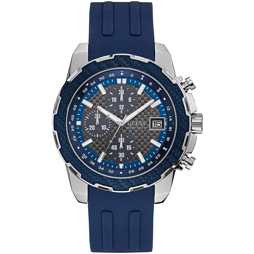 GUESS Octane Chronograph 46mm Silver Stainless Steel Blue Silicon Strap W1047G2