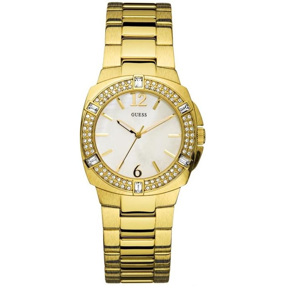 GUESS Crystals Three Hands 32mm Gold Stainless Steel Bracelet W13557L1