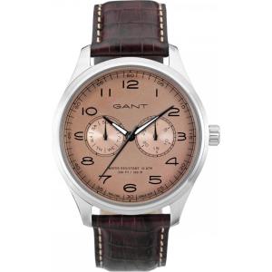 GANT Montauk Multifunction 44mm Silver Stainless Steel Brown Leather Strap W71602 - 10285