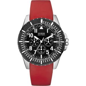 GUESS Rogue Multifunction 46mm Silver Stainless Steel Red Silicon Strap W90077G1 - 2807