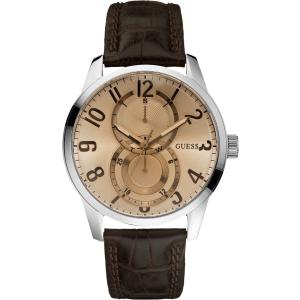 GUESS Inner Circle Multifunction 43mm Silver Stainless Steel Brown Leather Strap W95127G2 - 2820