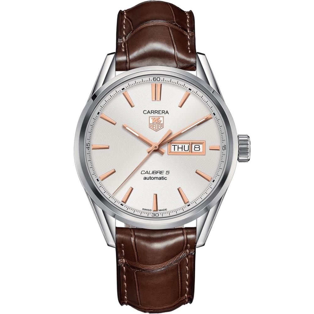 TAG HEUER Carrera Automatic 41mm Silver Stainless Steel Brown Leather Strap WAR201D.FC6291