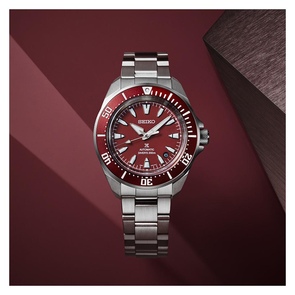 SEIKO Prospex 'Samurai' 4R Red Diver's Automatic Red Dial 41.7mm Silver Stainless Steel Bracelet SRPL11K1