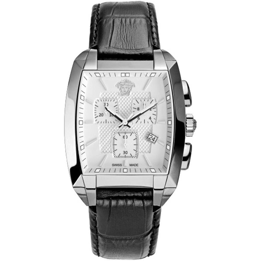 VERSACE Character Tonneau Chronograph 47x34mm Silver Stainless Steel Black Leather Strap WLC99D002S009