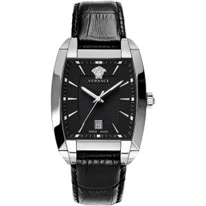 VERSACE Character Tonneau 47x34mm Silver Stainless Steel Black Leather Strap WLQ99D008S009 - 11958