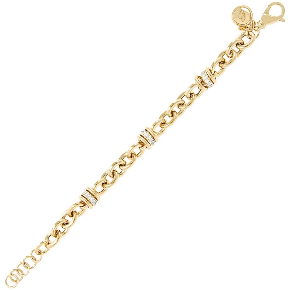 BRONZALLURE Yellow Gold Rolo Chain Bracelet with Pavé Zirconia WSBZ00519Y.WY