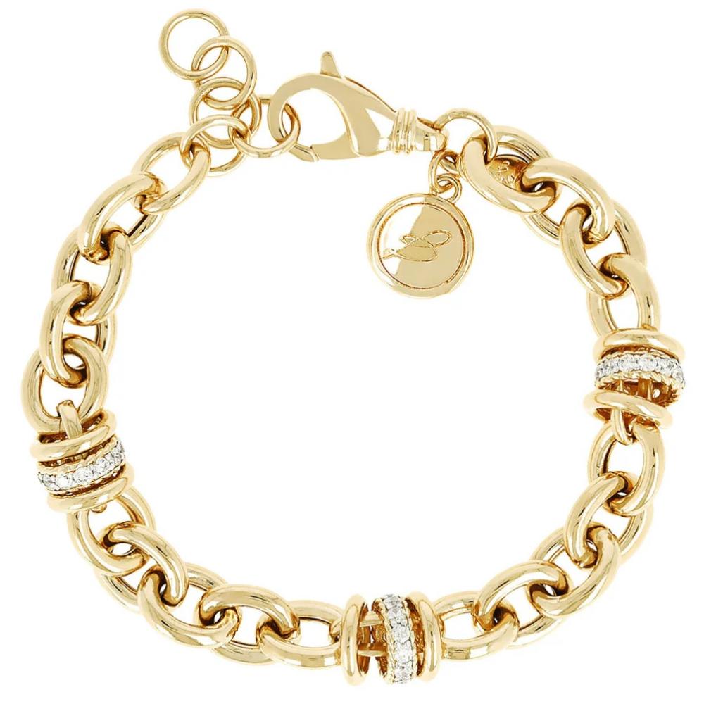 BRONZALLURE Yellow Gold Rolo Chain Bracelet with Pavé Zirconia WSBZ00519Y.WY