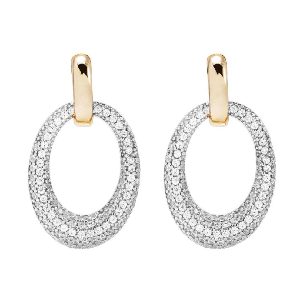 BRONZALLURE Yellow Gold Oval Pavé Earrings with Cubic Zirconia WSBZ00573Y.WY