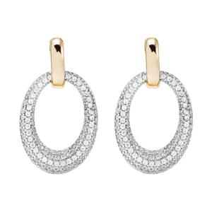 BRONZALLURE Yellow Gold Oval Pavé Earrings with Cubic Zirconia WSBZ00573Y.WY - 44571