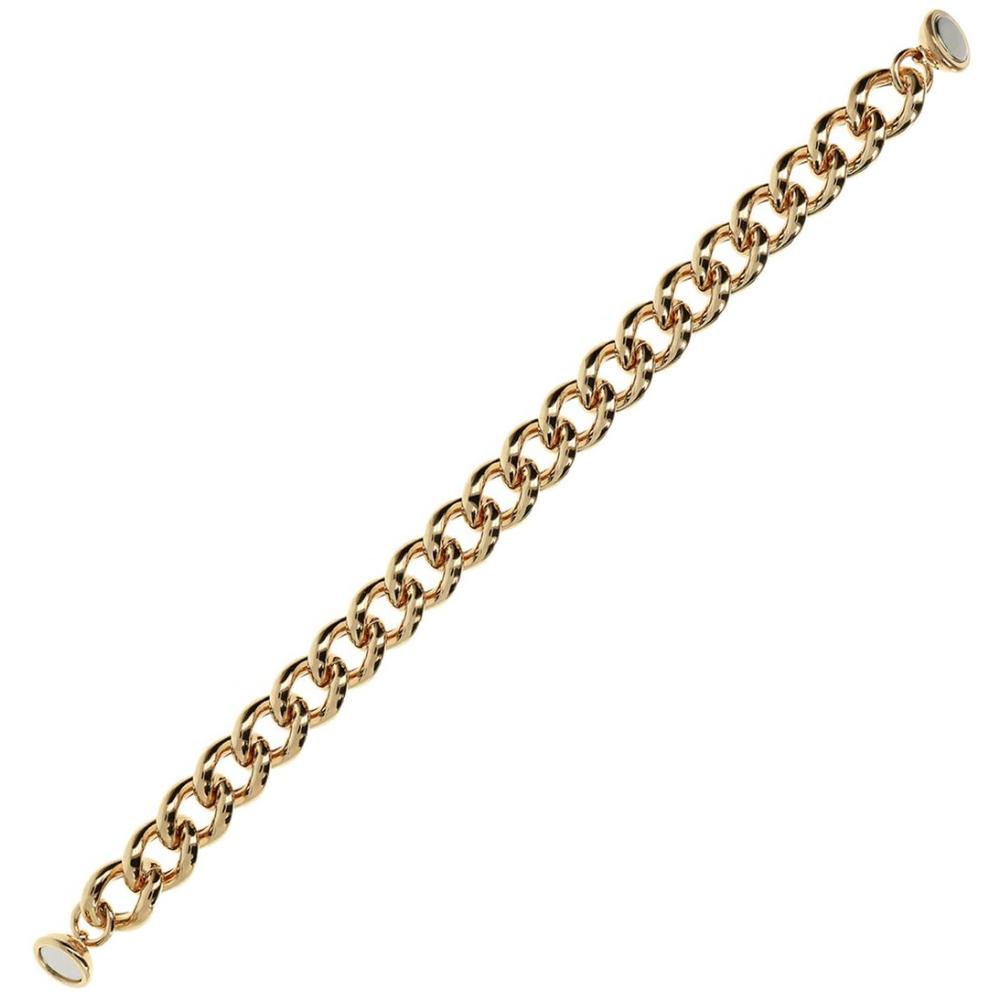 BRONZALLURE Golden Curb Chain Bracelet Maxi Diamond Cut Links Yellow Gold WSBZ01117Y.Y