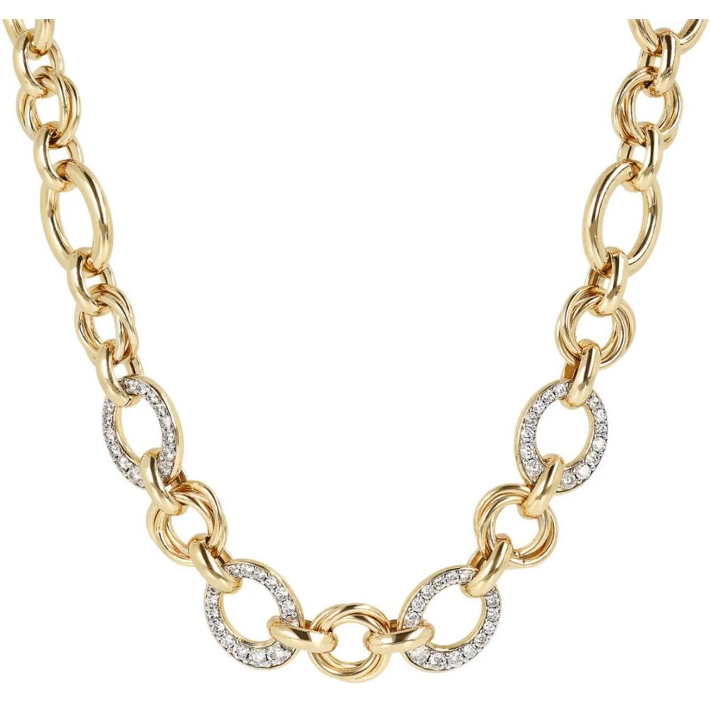 BRONZALLURE Yellow Gold Rolo Chain Necklace with Pavé Elements with Cubic Zirconia WSBZ01847Y.W