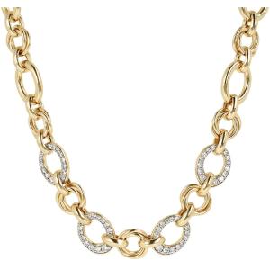 BRONZALLURE Yellow Gold Rolo Chain Necklace with Pavé Elements with Cubic Zirconia WSBZ01847Y.W - 44584