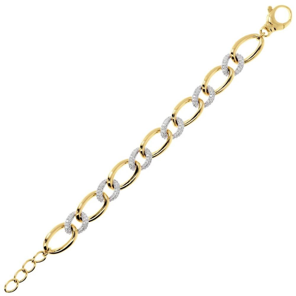 BRONZALLURE Yellow Gold Oval Links Bracelet and Pavé Elements with Cubic Zirconia WSBZ02014Y.Y