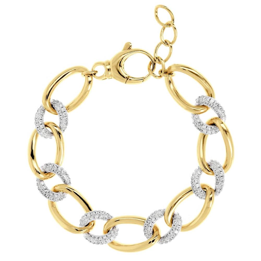 BRONZALLURE Yellow Gold Oval Links Bracelet and Pavé Elements with Cubic Zirconia WSBZ02014Y.Y