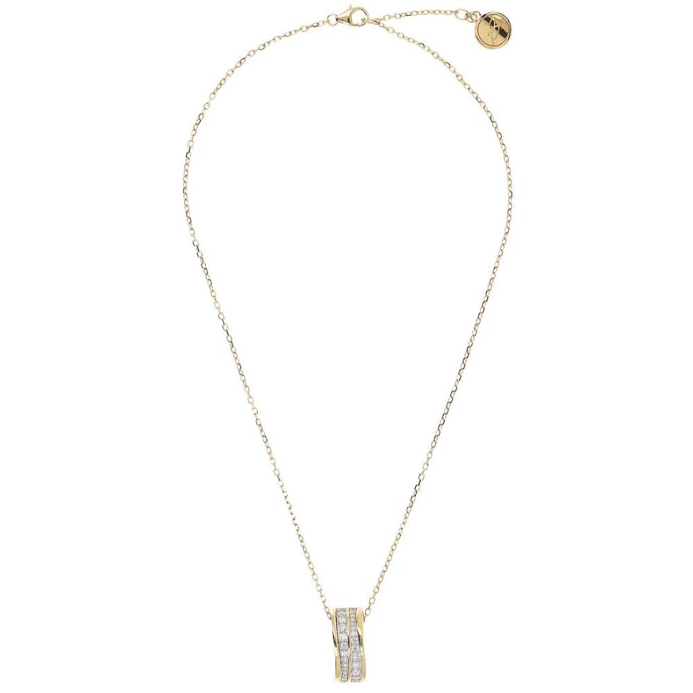 BRONZALLURE Yellow Gold Necklace with with Double Wave Pendant and Zirconia WSBZ02061Y.WY