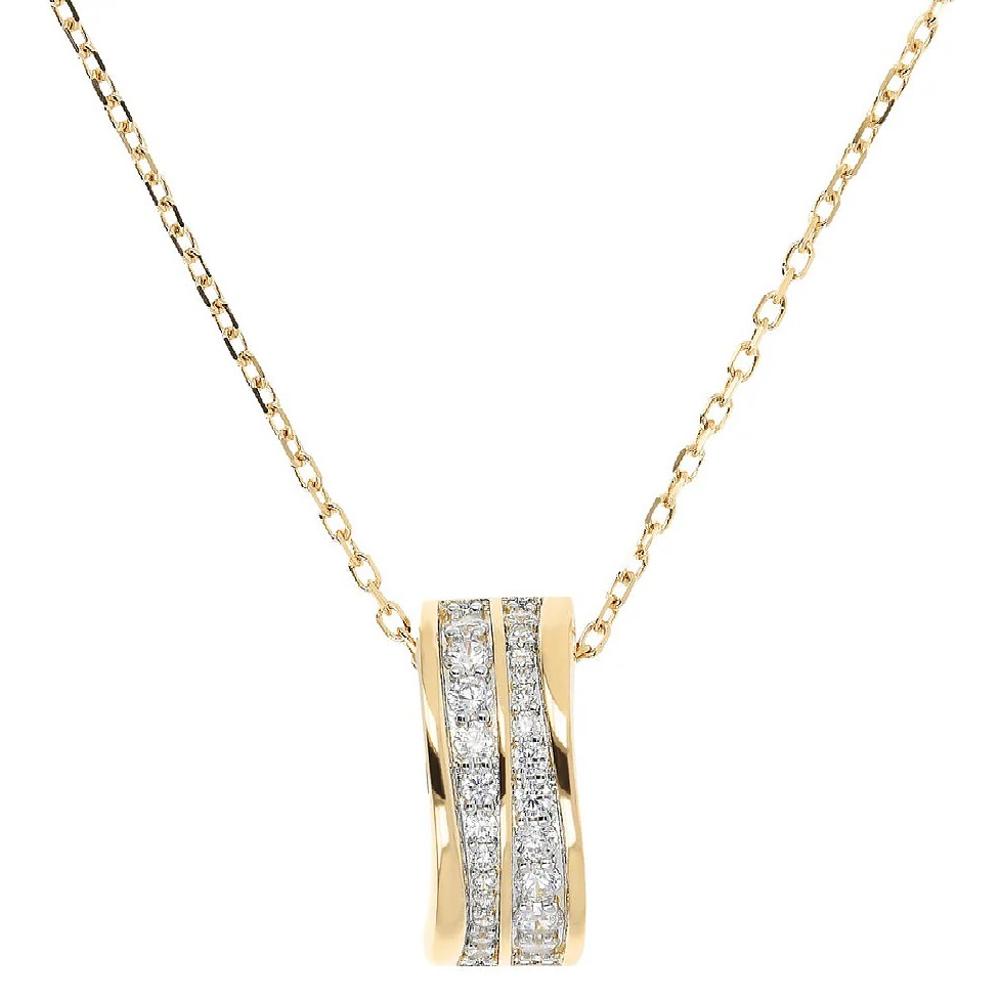 BRONZALLURE Yellow Gold Necklace with with Double Wave Pendant and Zirconia WSBZ02061Y.WY