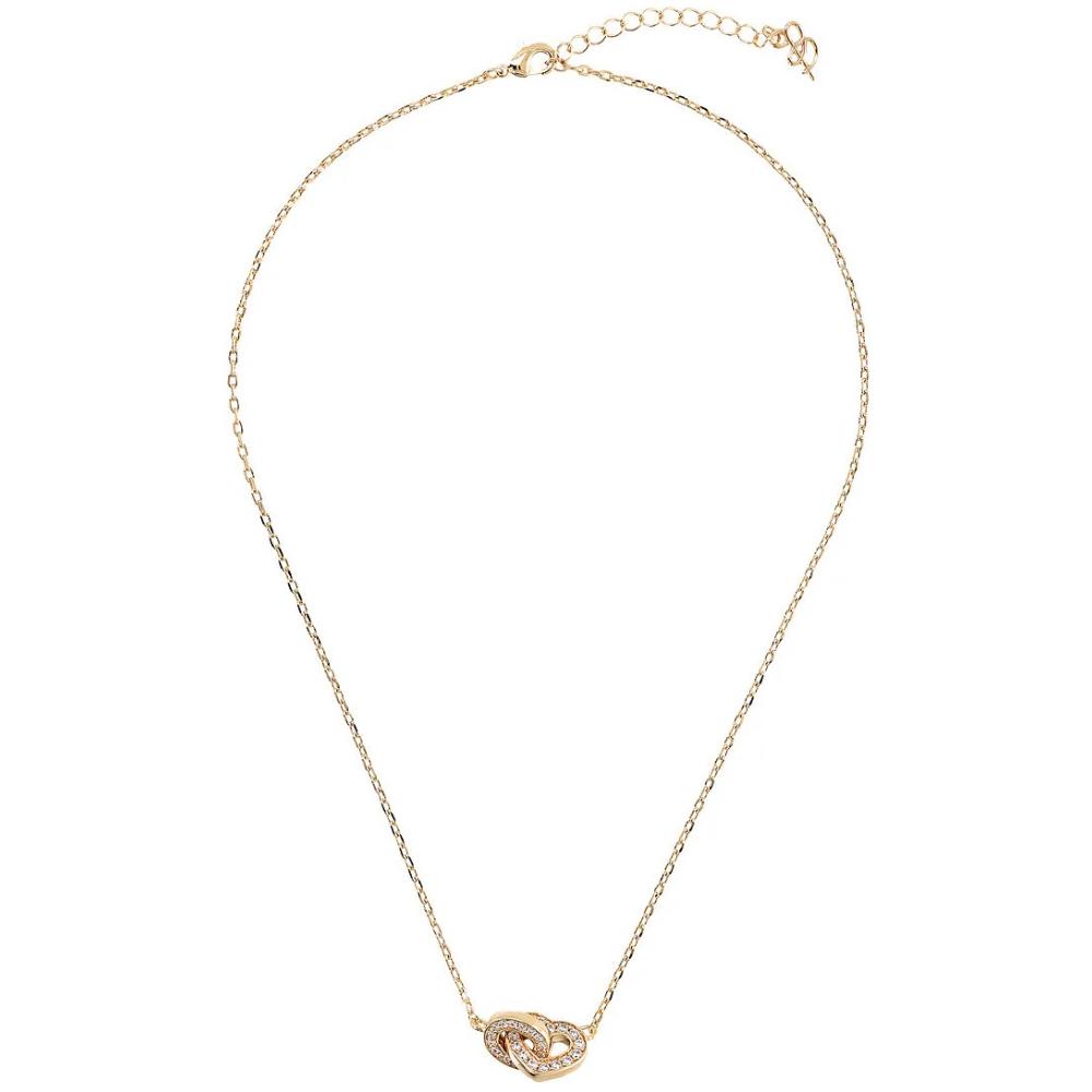 BRONZALLURE Yellow Gold Necklace with Double Pavé Heart Pendant and Oval Link with Zirconia WSBZ02280Y.YG