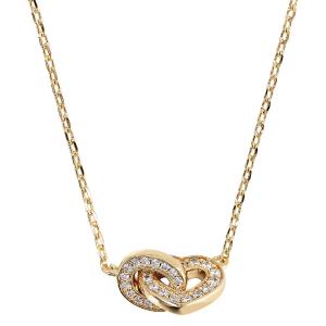 BRONZALLURE Yellow Gold Necklace with Double Pavé Heart Pendant and Oval Link with Zirconia WSBZ02280Y.YG - 44626