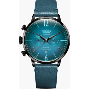 WELDER Smoothie Dual Time 45mm Black Stainless Steel Blue Leather Strap WWRC308 - 9819