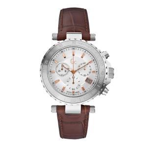 GUESS COLLECTION Chronograph 40mm Silver Stainless Steel Brown Leather Strap X58005G1S - 2947
