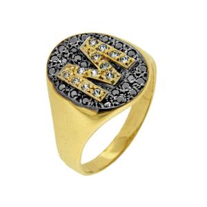 RING Chevalier with Monogram "M" K14 Yellow Gold with Zircon Stones RSEV-M - 43731