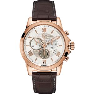 GUESS COLLECTION Luxury Chronograph 42mm Gold Stainless Steel Brown Leather Strap Y08006G1 - 4710