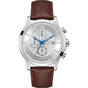 GUESS COLLECTION Luxury Chronograph 44mm Silver Stainless Steel Brown Leather Strap Y27002G2 - 4730