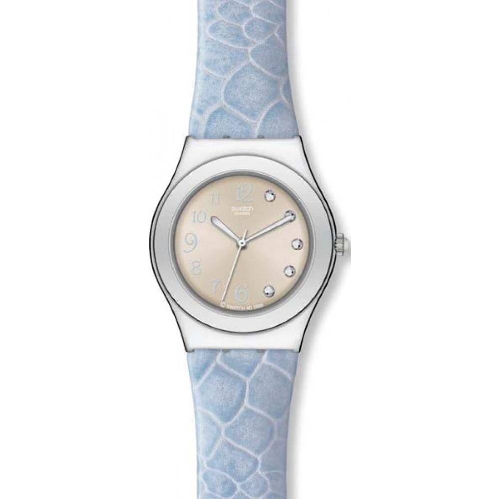 SWATCH Heartfelt Three Hands 33mm Silver Stainless Steel Light Blue Leather Strap YLS165