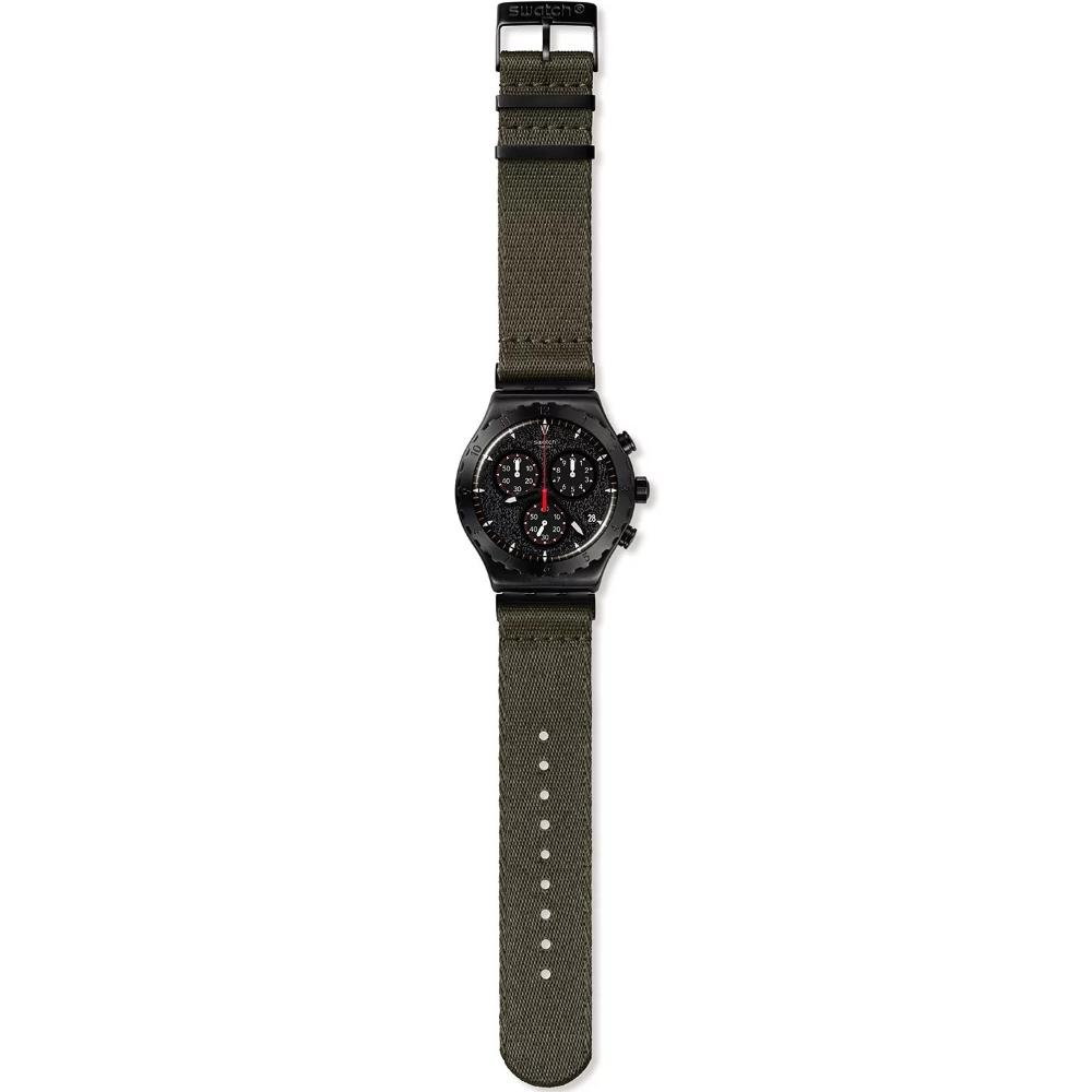 SWATCH Irony Chronograph Power Of Nature The Bonfire 43mm Black Stainless Steel Khaki Combined Materials Strap YVB416