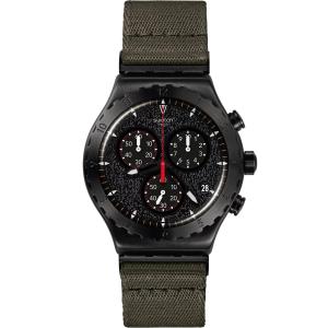 SWATCH Irony Chronograph Power Of Nature The Bonfire 43mm Black Stainless Steel Khaki Combined Materials Strap YVB416 - 43513