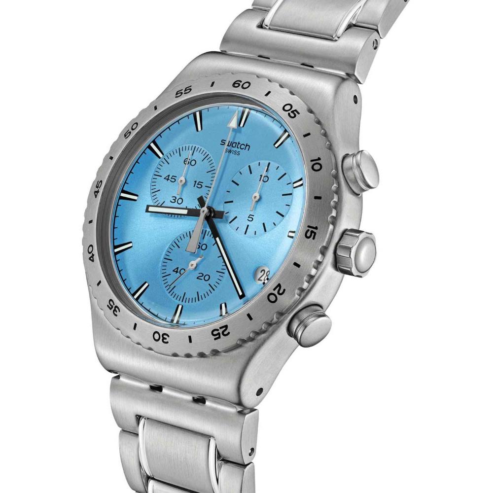 SWATCH Irony Chronograph That'S So Peachy 43mm Silver Stainless Steel Bracelet YVS528G