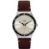 SWATCH Four Stitches Three Hands 41mm Silver Stainless Steel Brown Leather Strap YWS423 - 0