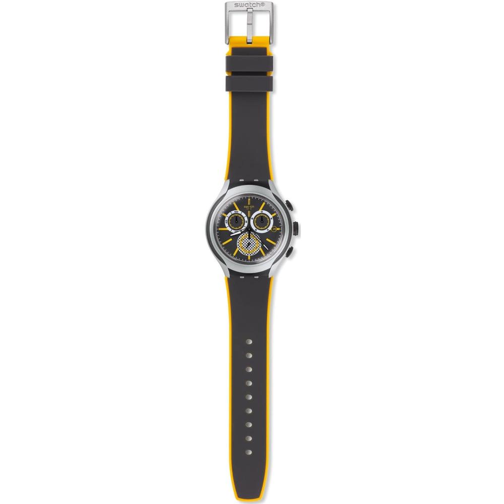 SWATCH Bee-Droid Chronograph 45mm Silver Stainless Steel Black Silicon Strap YYS4008