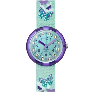FLIK FLAK Shine Bright Sparkling Butterfly Crystals 31.85mm Turqoise Fabric Strap ZFPNP100 - 22382