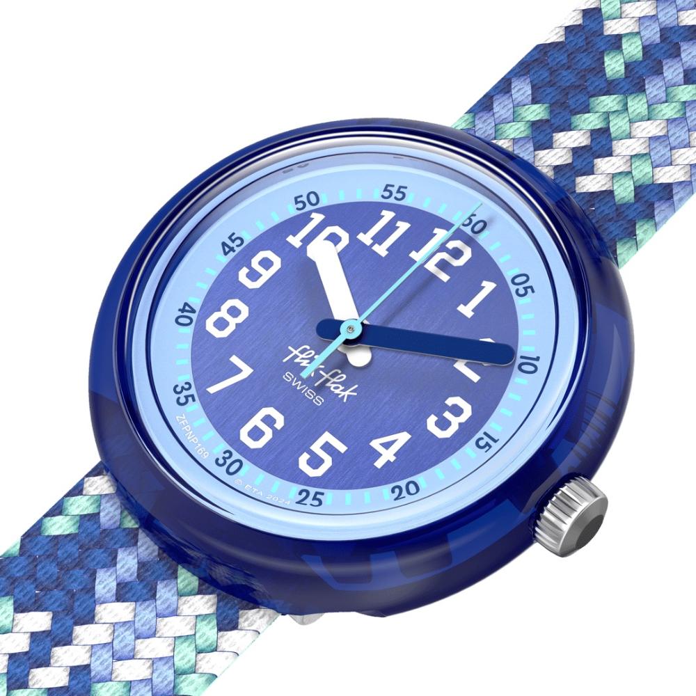 FLIK FLAK Power Time Braid In Blue 31.85mm Multicolour Fabric Strap ZFPNP169